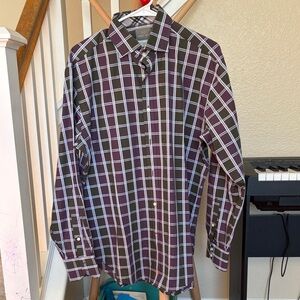 Thomas Dean Men's Plaid Shirt - Black, White, Purple